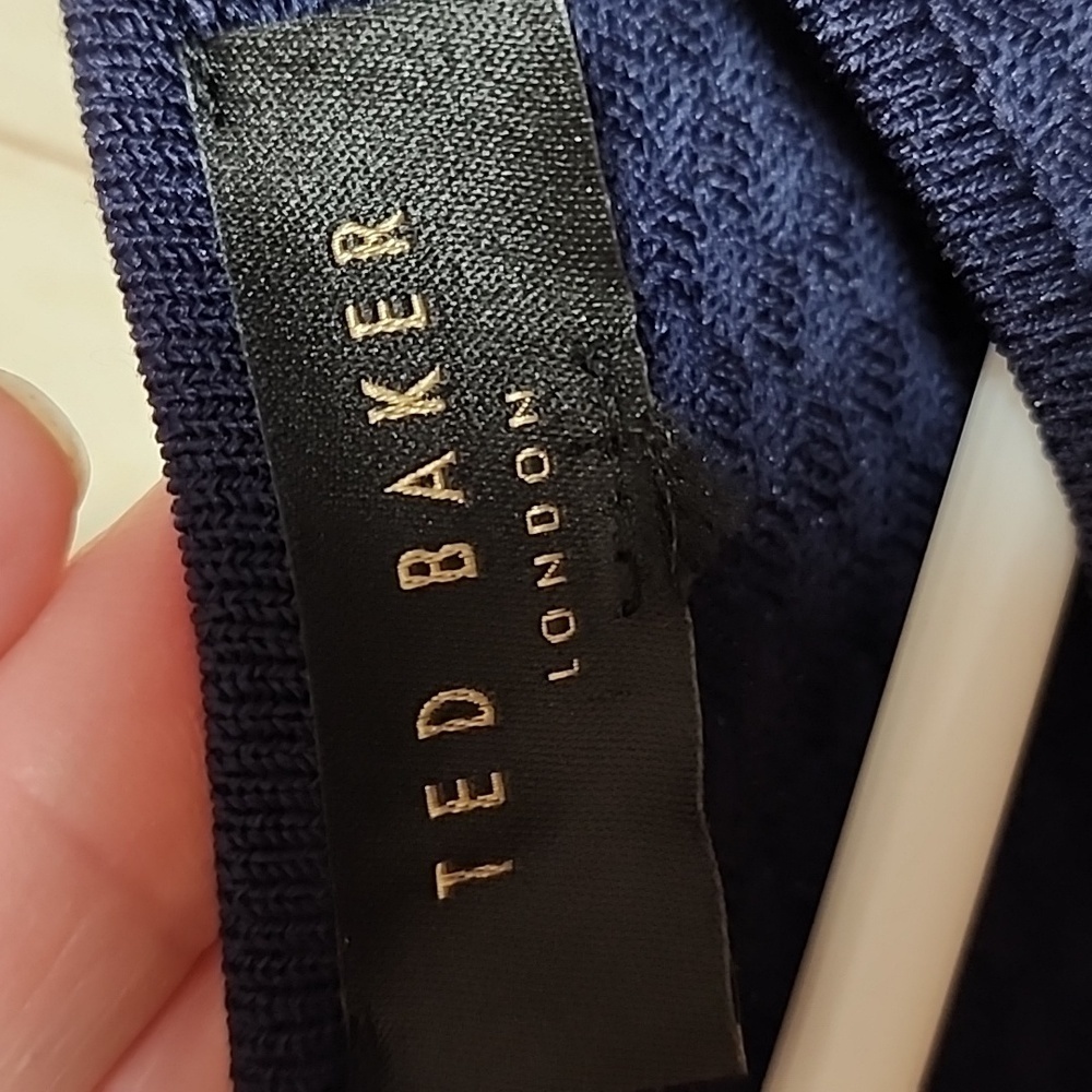 Ted Baker Tayini Stripe Ottoman Dress Navy Blue Fit & Flare Knit - Picture 3 of 9